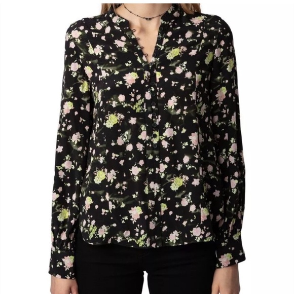 Zadig & Voltaire Twina Soft Crinkle Roses Long Sleeve Top - Picture 1 of 7